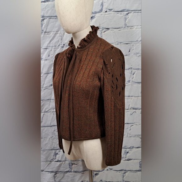 Vintage 70s 60 San Yuet Women's 2 Pc Set Skirt Jacket Suit Brown Japan Small 25W - Picture 4 of 14